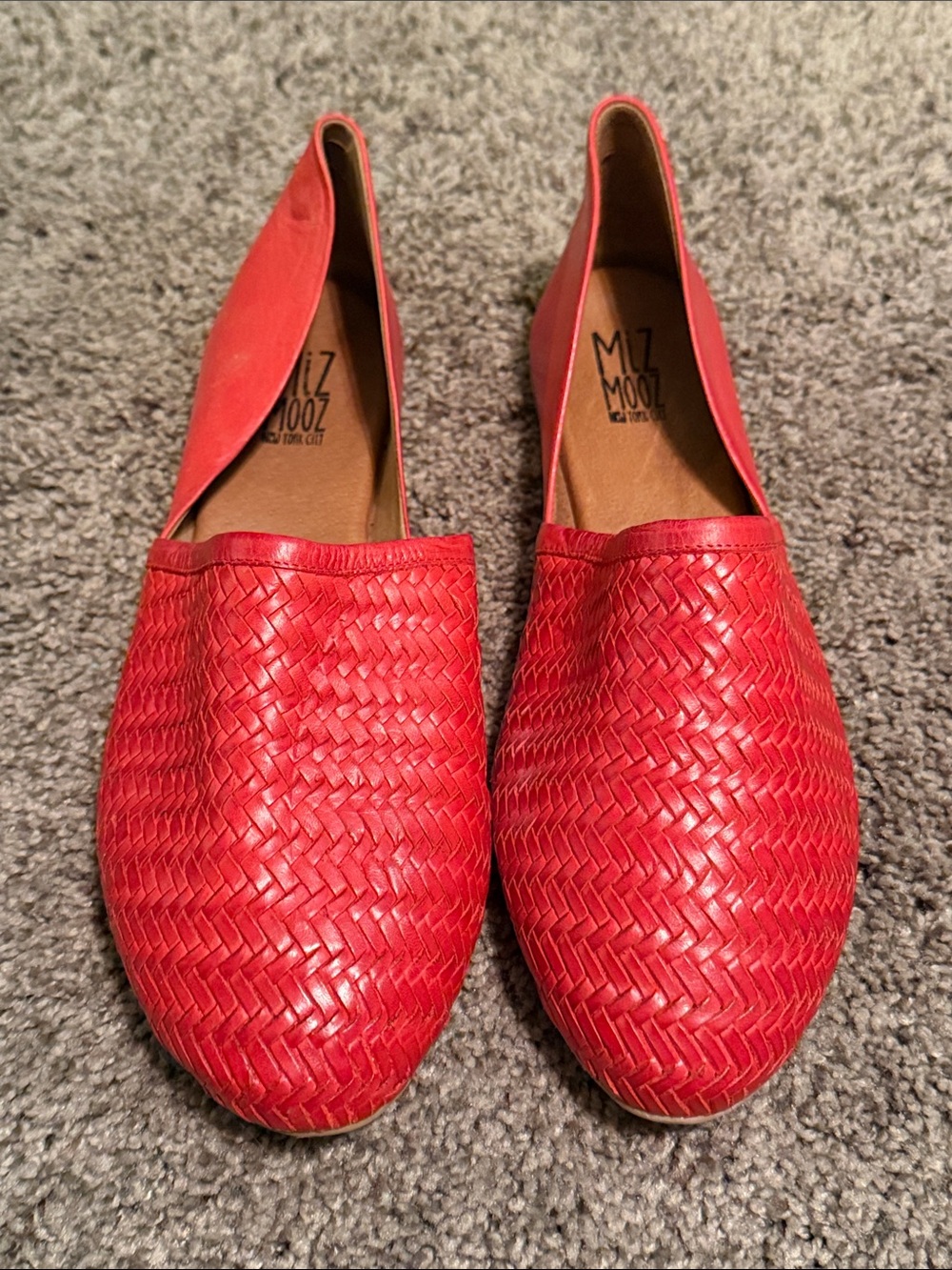 Miz Mooz Red Woven Leather Slip-On Loafers